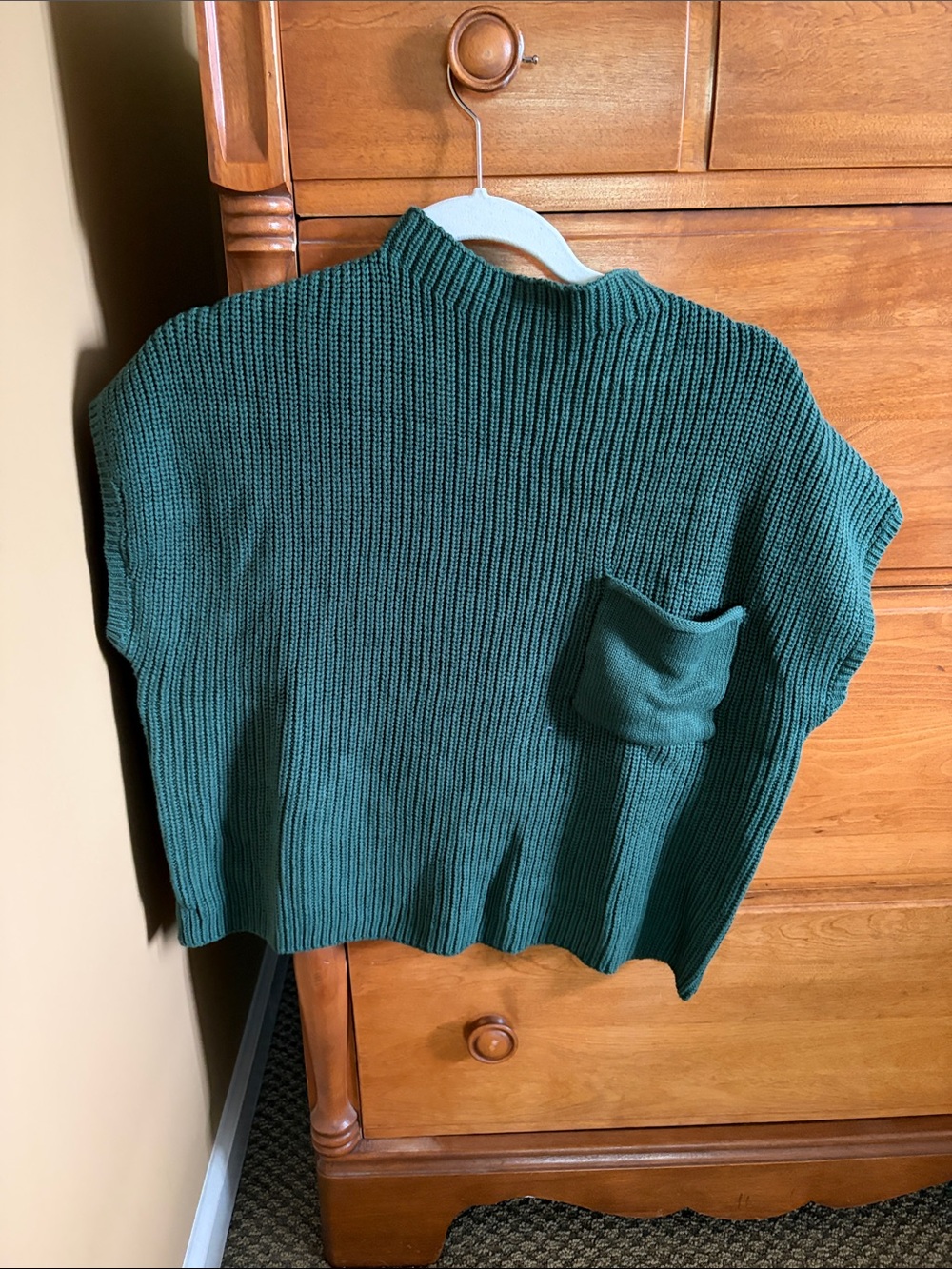 Zenana Forest Green Rib-Knit Mock Neck Sweater Top